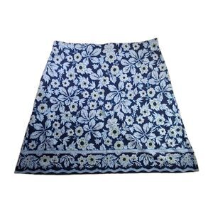 NWT J. Jill Skirt Sz L Blue Green Floral Elastic Waist Pockets Cotton Preppy